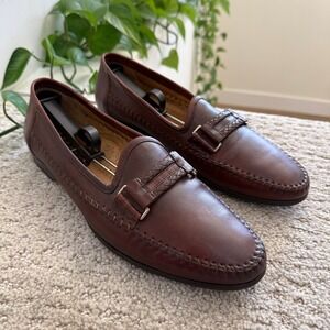 Santoni Men's Brown Leather Slip-On Loafers